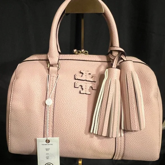 Tory Burch Thea Mini Satchel in Soft Pebbled Pink Leather with Tassels NWT - Picture 3 of 16